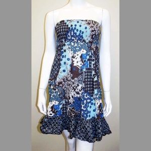 Blue & Brown Strapless Dress / Cover Up - Size L
